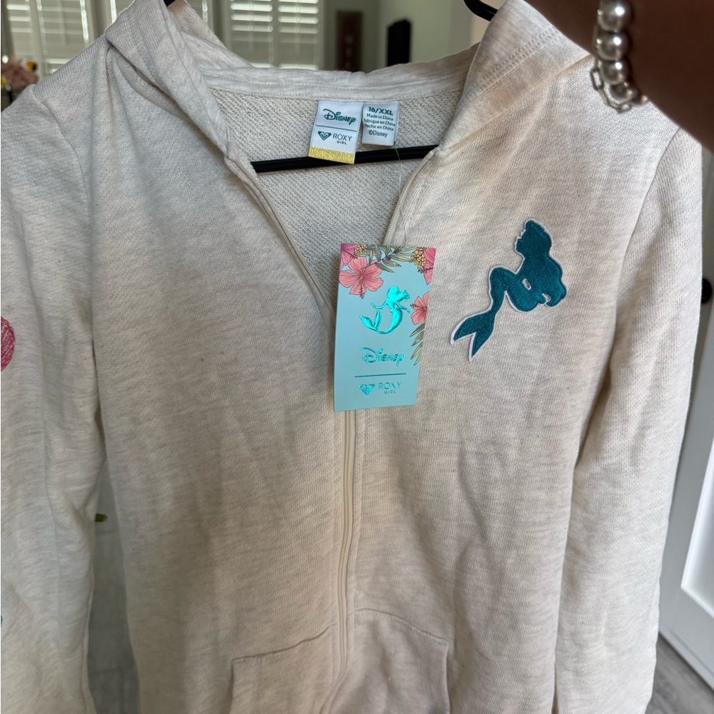 Roxy Kids Cream Hoodie with Teal Mermaid Design